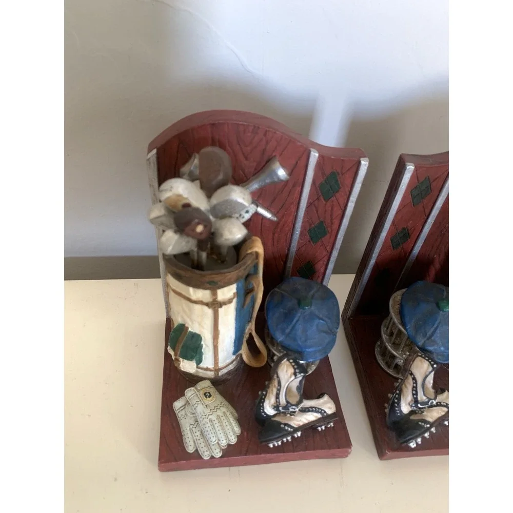Highland Ridge Golf Bookends Resin Golfer Bag Clubs Shoes Man Cave Office Decor